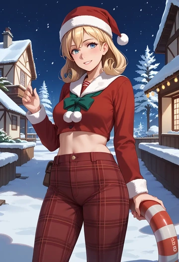 kantai_collection,enemy_lifebuoy_(kancolle),Christmas,plaid trousers  - AI generated anime art