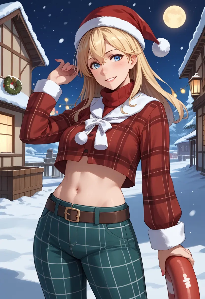 kantai_collection,enemy_lifebuoy_(kancolle),Christmas,plaid trousers  - 