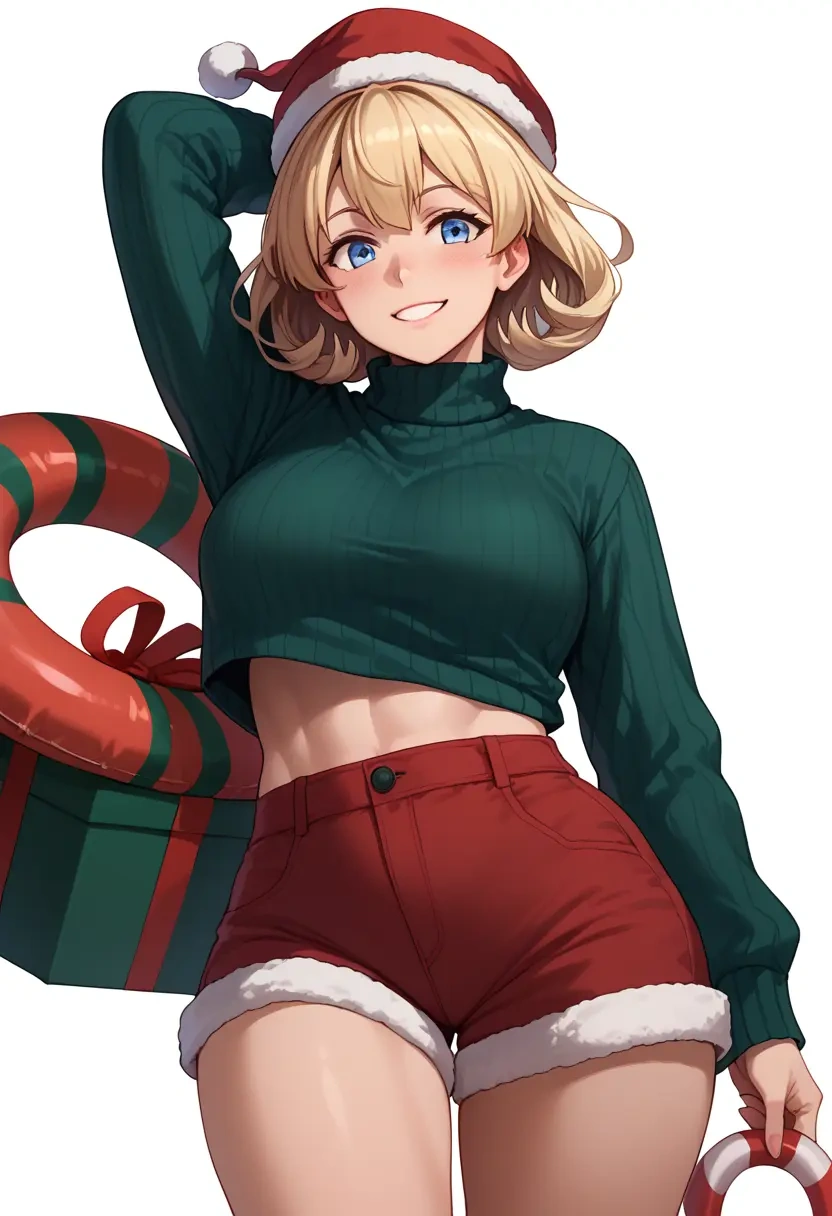 kantai_collection,enemy_lifebuoy_(kancolle),Christmas,red velvet shorts,turtleneck sweater  - 