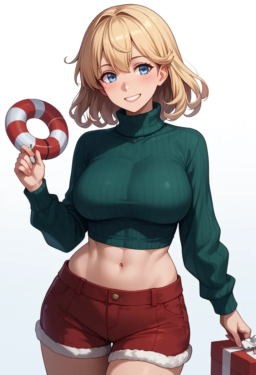 kantai_collection,enemy_lifebuoy_(kancolle),Christmas,red velvet shorts,turtleneck sweater  - 