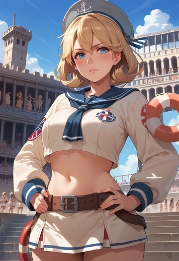 kantai_collection,enemy_lifebuoy_(kancolle),cropped graffiti sweatshirt,dolphin shorts  - AI generated anime art