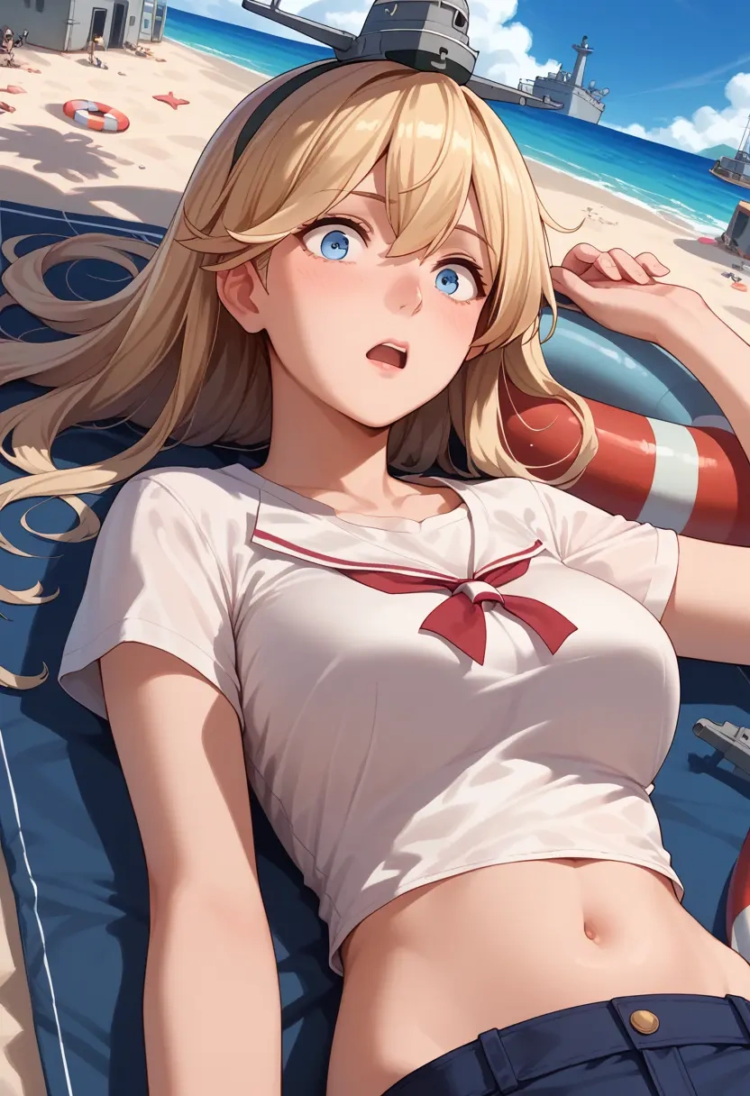 kantai_collection,enemy_lifebuoy_(kancolle),crop graffiti tee,dolphin shorts  - 