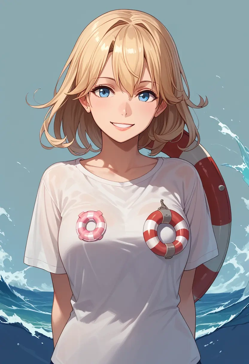 kantai_collection,enemy_lifebuoy_(kancolle),oversized graffiti shirt,dolphin shorts  - 