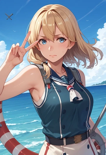 kantai_collection,enemy_lifebuoy_(kancolle),sports vest,capri leggings  - AI generated anime art