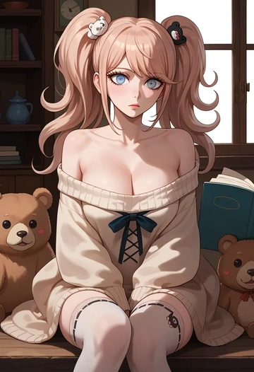 danganronpa_(series),enoshima_junko,off-shoulder,sweater  - AI generated anime art