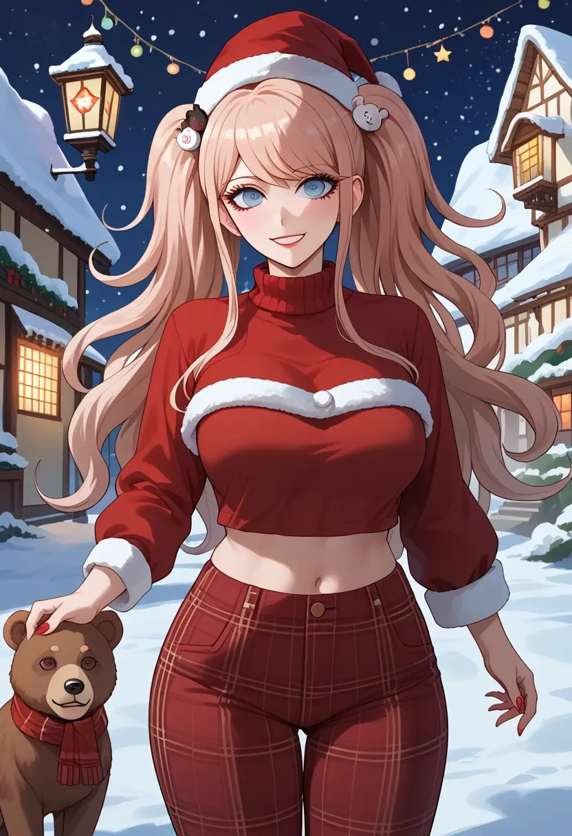 danganronpa_(series),enoshima_junko,Christmas,plaid trousers  - 