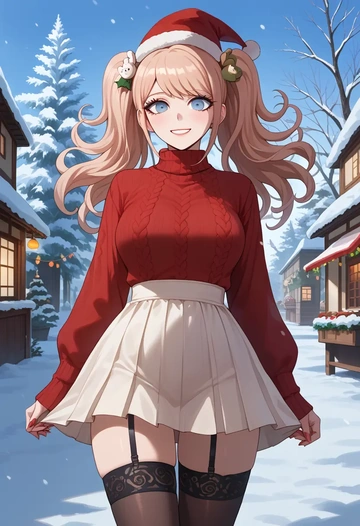 danganronpa_(series),enoshima_junko,sweater,stockings,Thigh garters  - AI generated anime art