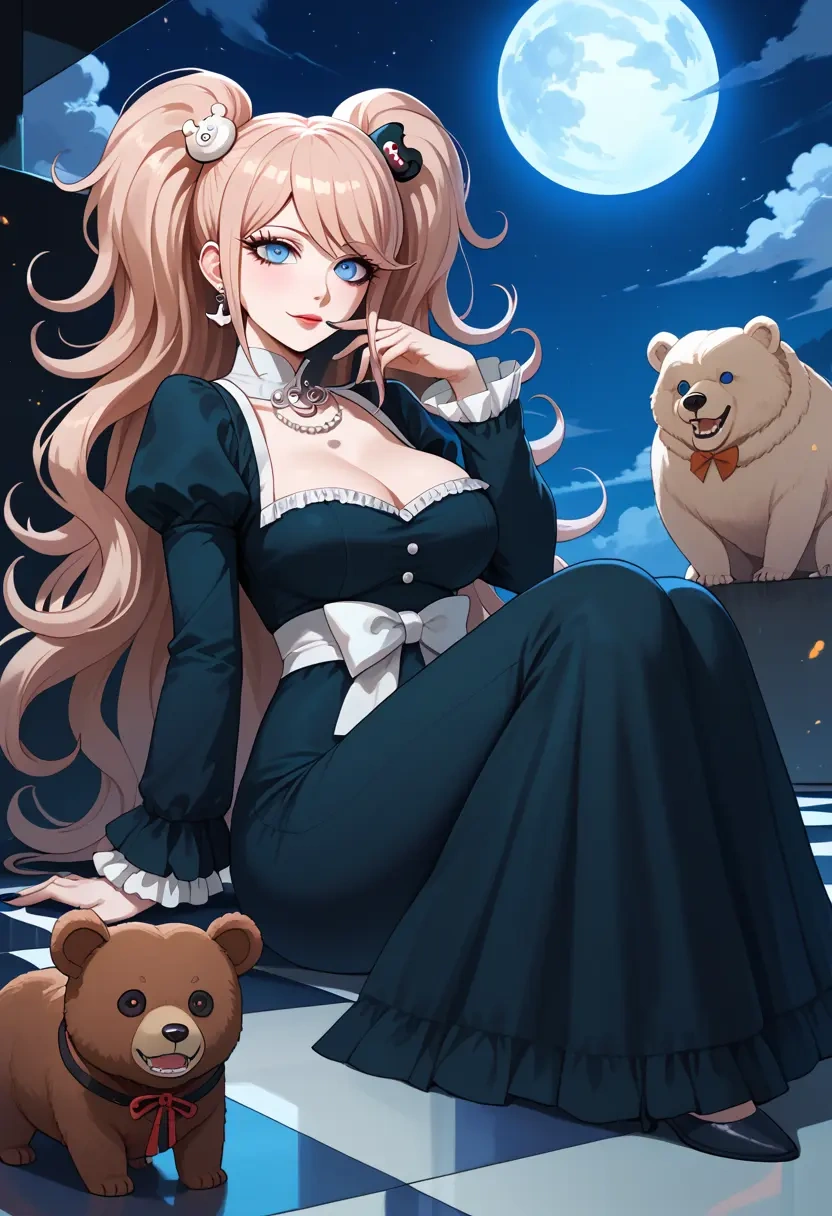 danganronpa_(series),enoshima_junko,gothic priestess gown,high slit,embroidered veil  - 