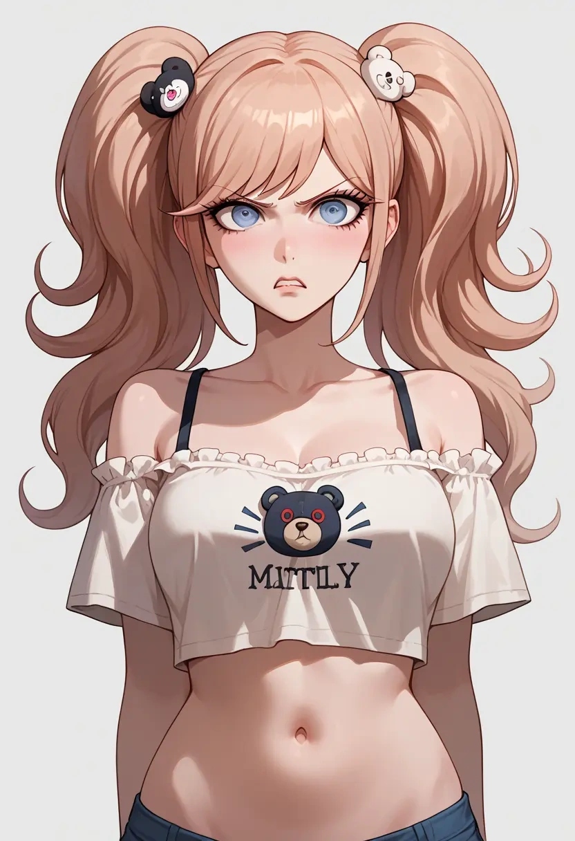 danganronpa_(series),enoshima_junko,off-shoulder top,dolphin shorts  - 