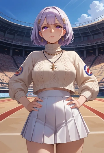 azur_lane,enterprise_(azur_lane),sweater,cropped,pleated midi skirt  - AI generated anime art