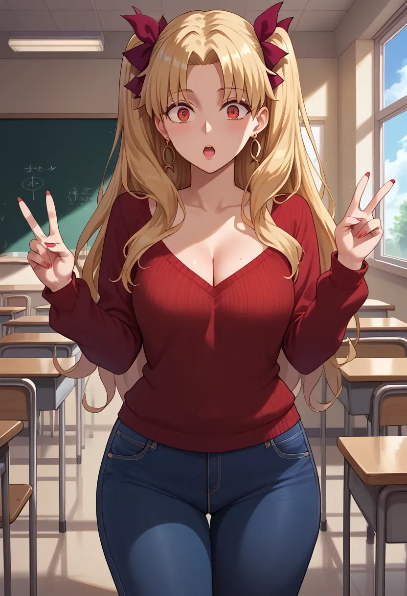 fate_(series),ereshkigal_(fate),teacher, sweater, jeans shorts  - 