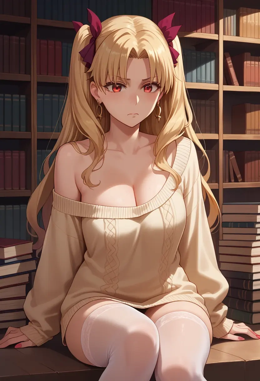 fate_(series),ereshkigal_(fate),Pouting,off-shoulder,sweater,stockings  - 