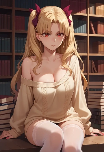 fate_(series),ereshkigal_(fate),Pouting,off-shoulder,sweater,stockings  - AI generated anime art