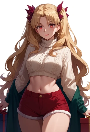 fate_(series),ereshkigal_(fate),Christmas,red velvet shorts,turtleneck sweater  - AI generated anime art