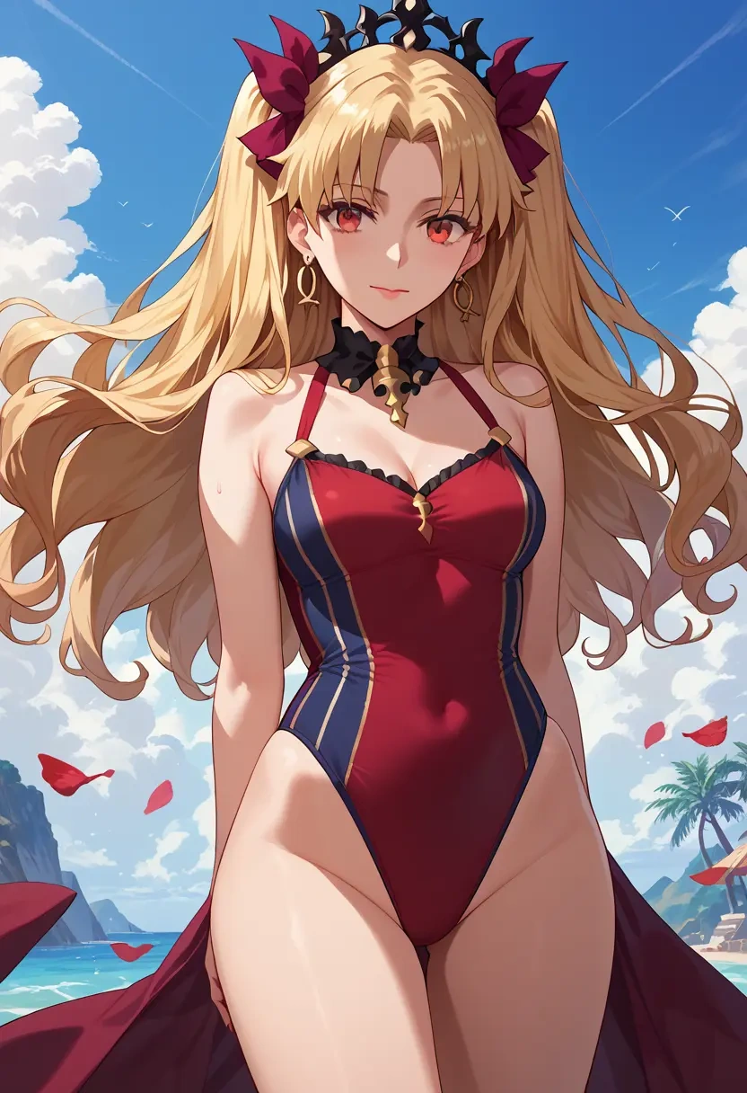 fate_(series),ereshkigal_(fate),racerback swimsuit,striped trim,name tag patch  - 