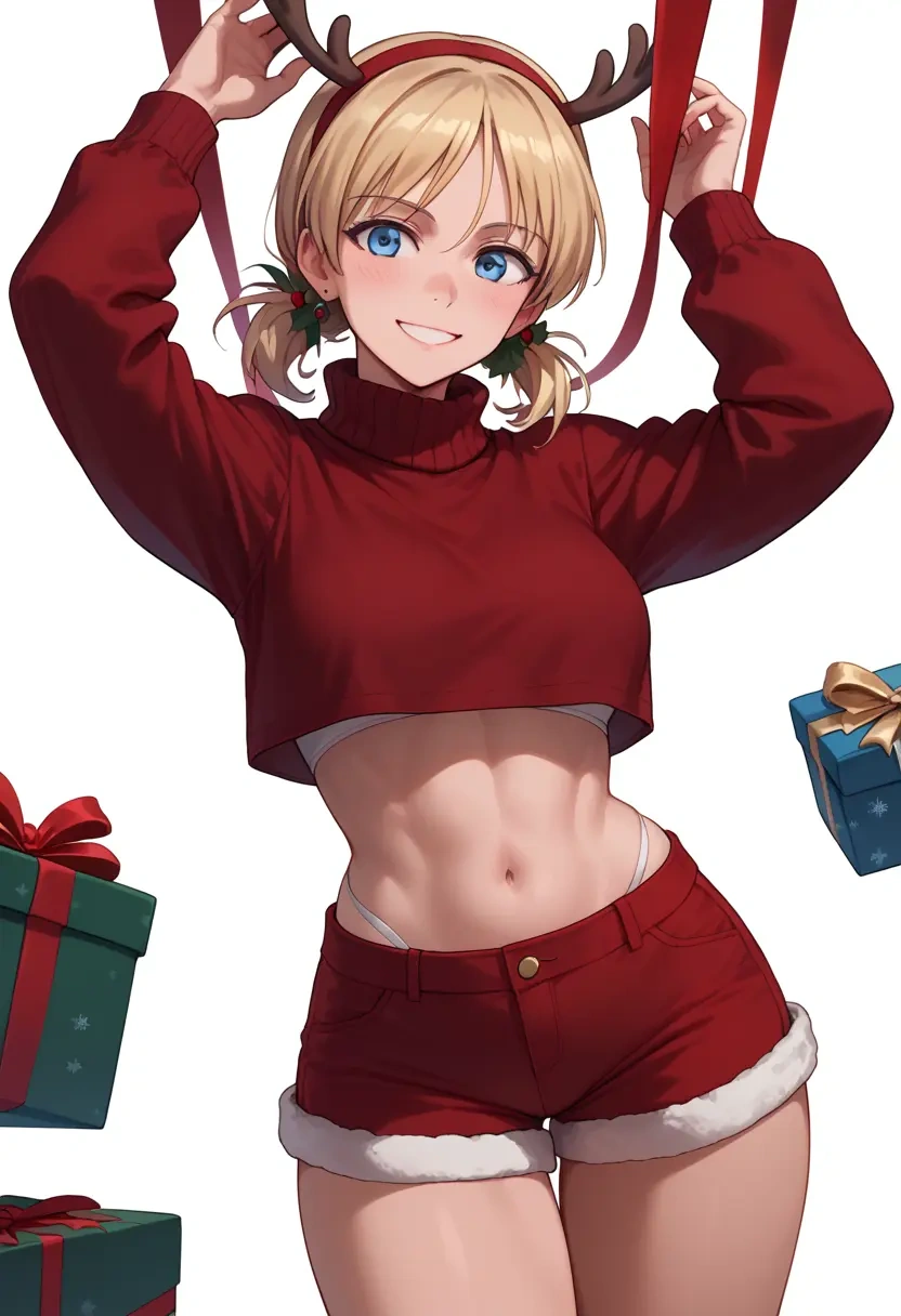 world_witches_series,erica_hartmann,Christmas,red velvet shorts,turtleneck sweater  - 