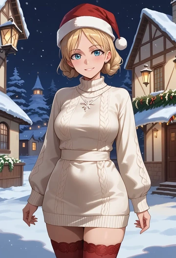 world_witches_series,erica_hartmann,Christmas,sweater dress,stockings  - AI generated anime art