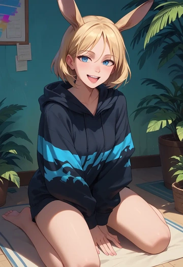 world_witches_series,erica_hartmann,oversized graphic hoodie,thigh-high socks,shorts  - AI generated anime art