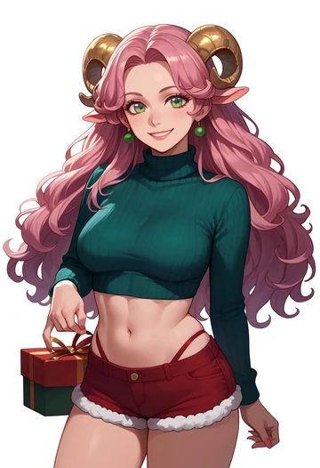 tales_of_(series),estellise_sidos_heurassein,Christmas,red velvet shorts,turtleneck sweater  - AI generated anime art