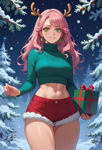 tales_of_(series),estellise_sidos_heurassein,Christmas,red velvet shorts,turtleneck sweater  - AI generated anime art