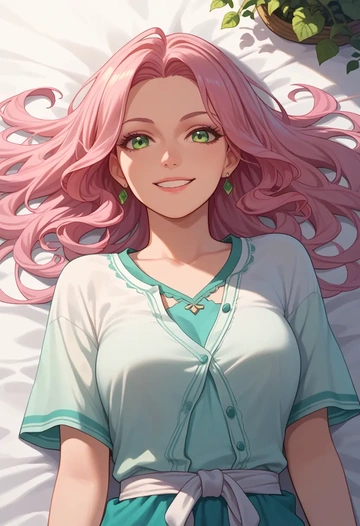 tales_of_(series),estellise_sidos_heurassein,tie-dye shirt,dolphin shorts  - AI generated anime art