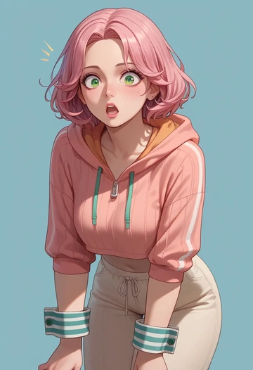 tales_of_(series),estellise_sidos_heurassein,hoodie,cropped,high-waisted joggers  - AI generated anime art