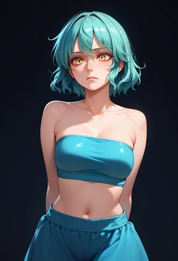 touhou,eternity_larva,tube top,jogger shorts  - AI generated anime art