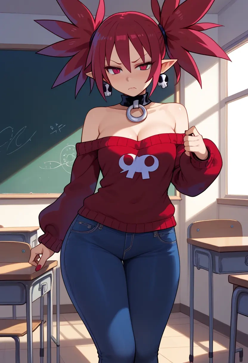 disgaea,etna_(disgaea),teacher, sweater, jeans shorts  - 