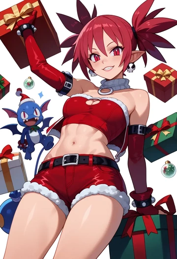 disgaea,etna_(disgaea),Christmas,red velvet shorts,turtleneck sweater  - AI generated anime art