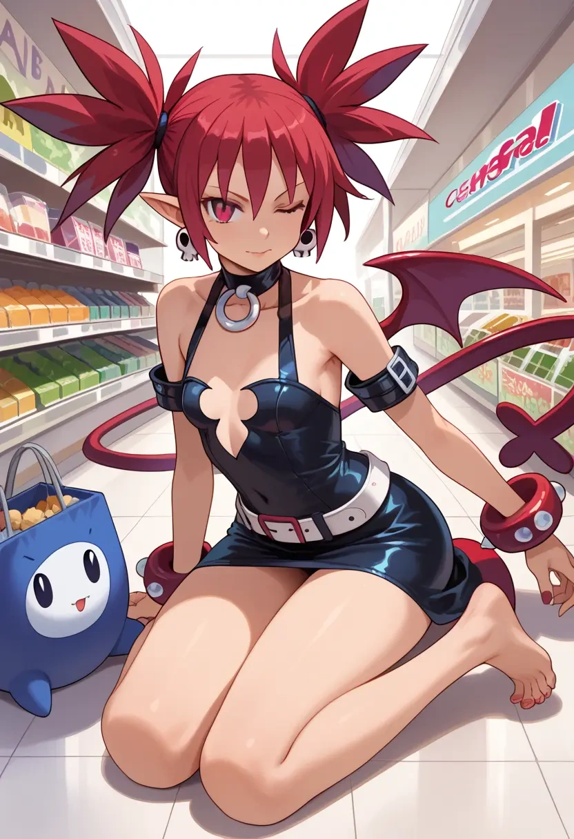 disgaea,etna_(disgaea),silk slip dress,polka dots  - 