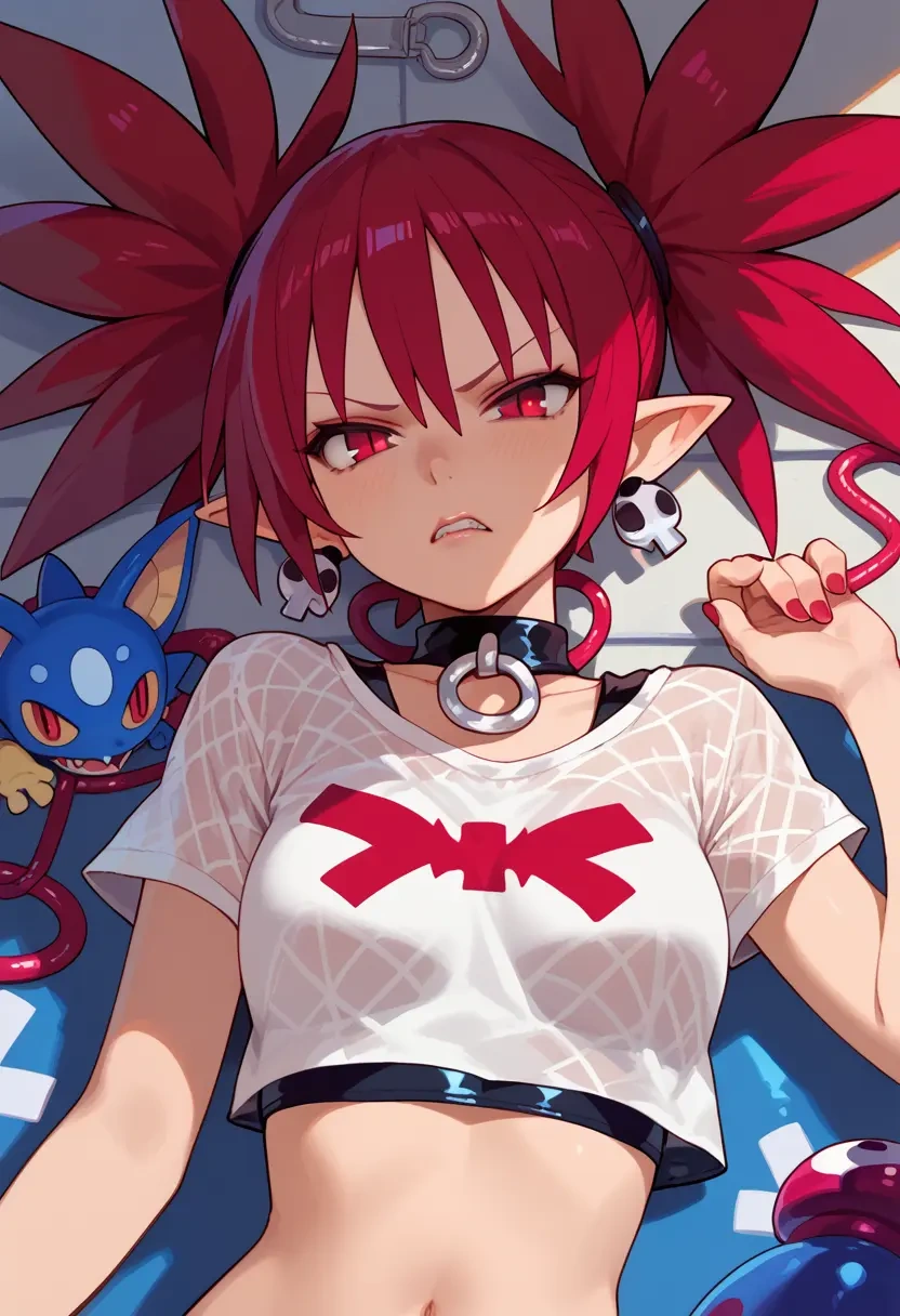 disgaea,etna_(disgaea),silk graffiti shirt,dolphin shorts  - 