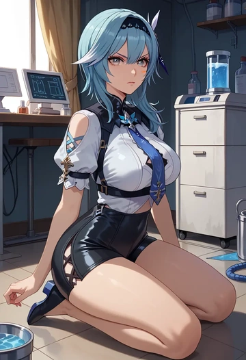 genshin impact,eula,leather,shorts,crop top  - AI generated anime art