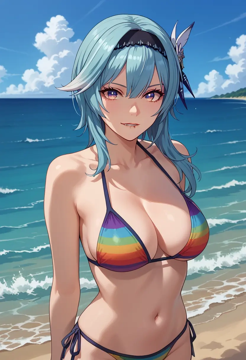 genshin impact,eula,bikini,rainbow-colored,sexy  - 