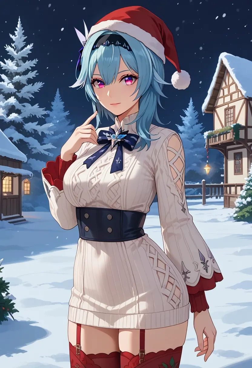 genshin impact,eula,Christmas,sweater dress,stockings  - 