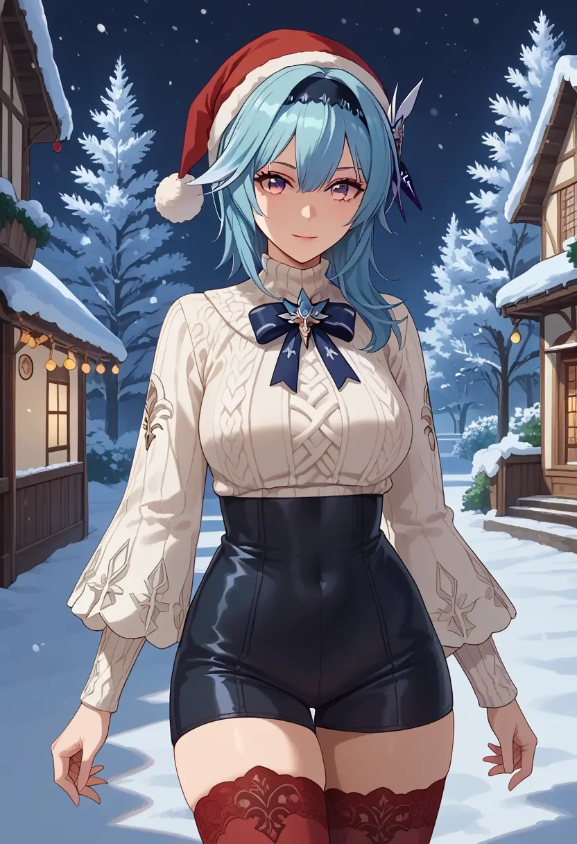 genshin impact,eula,Christmas,sweater dress,stockings  - 