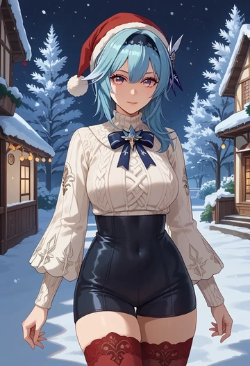 genshin impact,eula,Christmas,sweater dress,stockings  - AI generated anime art