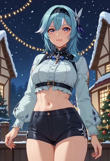 genshin impact,eula,Christmas,red velvet shorts  - AI generated anime art