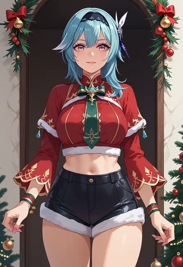 genshin impact,eula,Christmas,red velvet shorts  - AI generated anime art