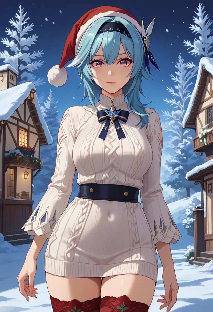 genshin impact,eula,Christmas,sweater dress,stockings  - 