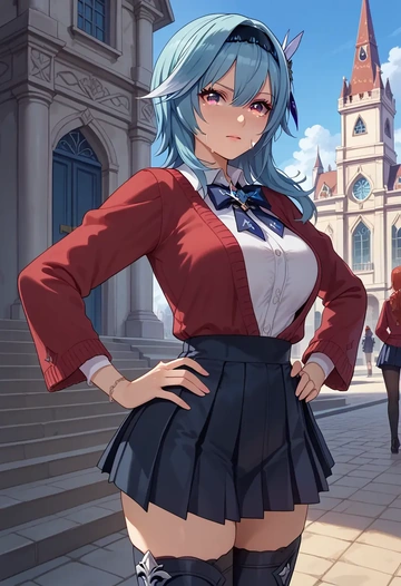 genshin impact,eula,winter,student uniform,cardigan  - AI generated anime art