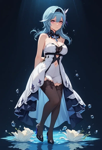 genshin impact,eula,gown,strapless,mermaid silhouette  - AI generated anime art