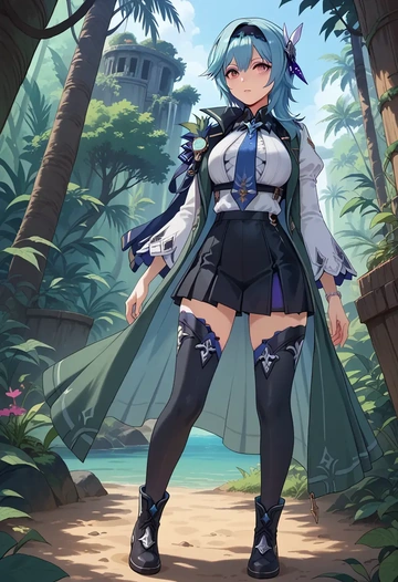 genshin impact,eula,winter,student uniform,duffle coat  - AI generated anime art