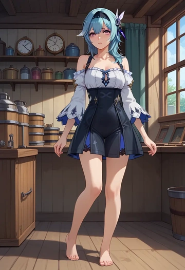 genshin impact,eula,silk slip dress,polka dots  - AI generated anime art