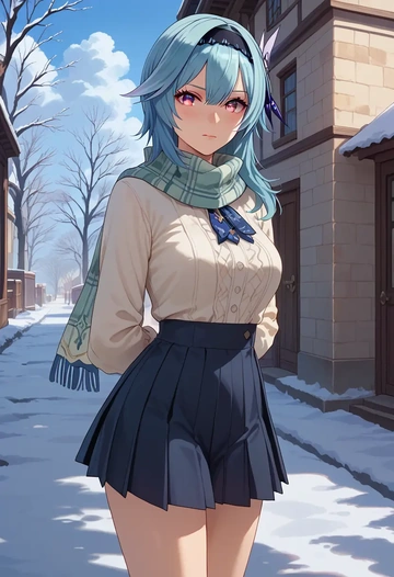 genshin impact,eula,spring,student uniform,knit sweater  - AI generated anime art