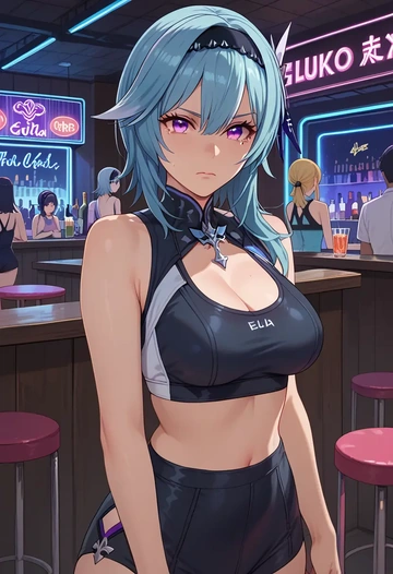 genshin impact,eula,sports bra,high-waisted leggings  - AI generated anime art