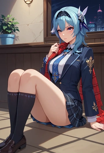 genshin impact,eula,winter,student uniform,plaid skirt  - AI generated anime art