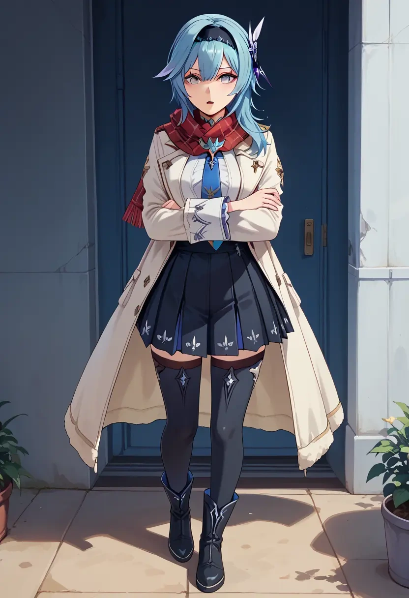 genshin impact,eula,winter,student uniform,fur-trimmed coat  - 