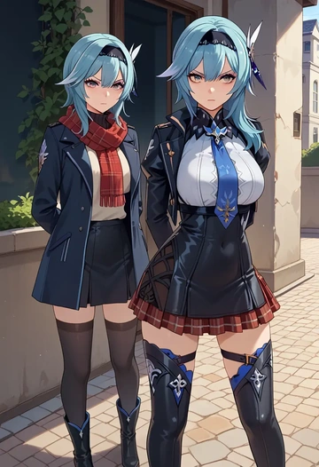 genshin impact,eula,winter,student uniform,fur-collared jacket  - AI generated anime art