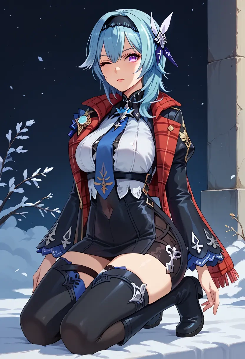 genshin impact,eula,winter,student uniform,fur-collared jacket  - 