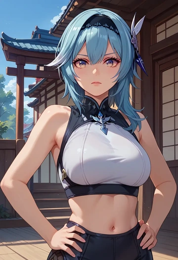 genshin impact,eula,sports bra,high-waisted leggings  - AI generated anime art